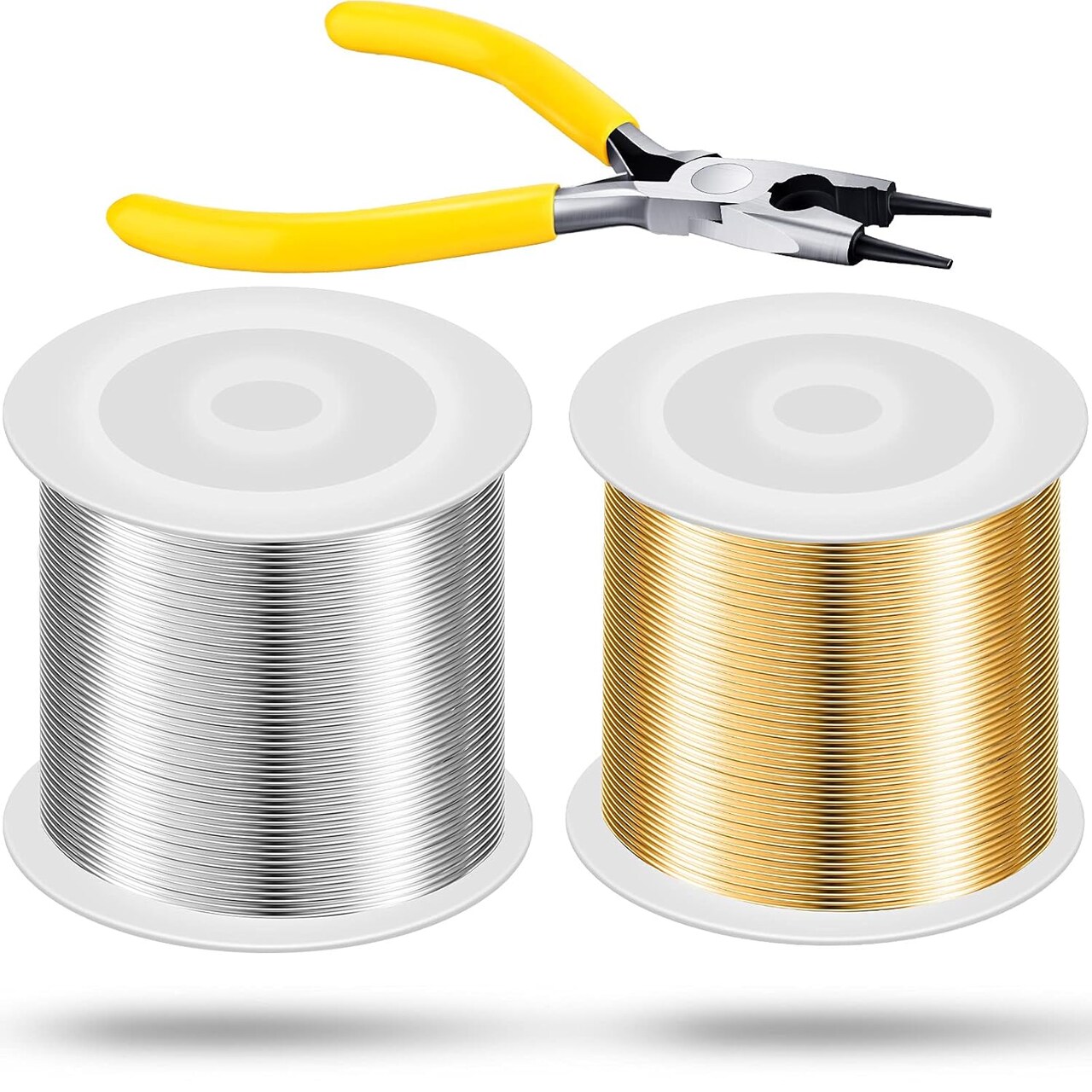 2 Rolls 20 Gauge Wire for Jewelry Making and Pliers - Silver Craft Tarnish Resistant Beading Wire for DIY Craft Making Supplies (Gold, Silver)